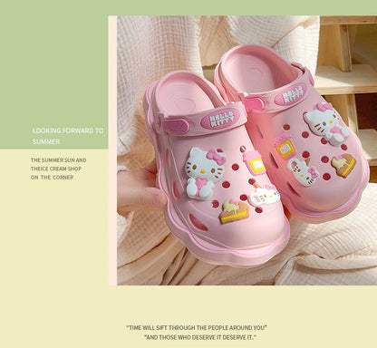 2023 Cute Hello Kitty Kuromi Clogs Summer Kawaii Fashion Sandals Y2K Flat Shoes Anime Sanrio Slipper Girls Birthday Gift