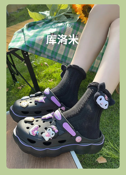 2023 Cute Hello Kitty Kuromi Clogs Summer Kawaii Fashion Sandals Y2K Flat Shoes Anime Sanrio Slipper Girls Birthday Gift