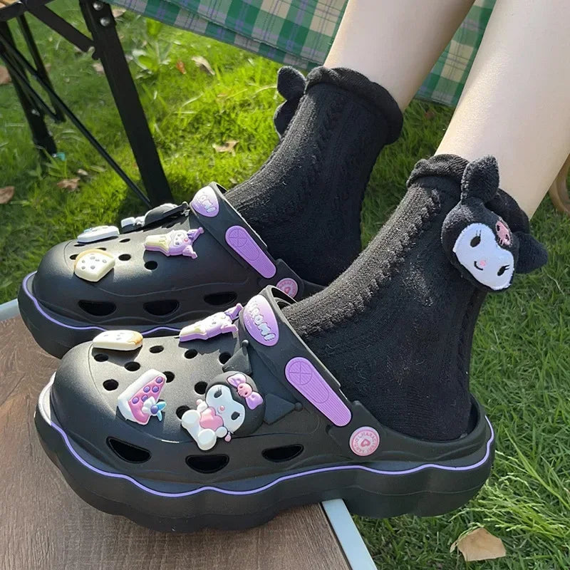 2023 Cute Hello Kitty Kuromi Clogs Summer Kawaii Fashion Sandals Y2K Flat Shoes Anime Sanrio Slipper Girls Birthday Gift