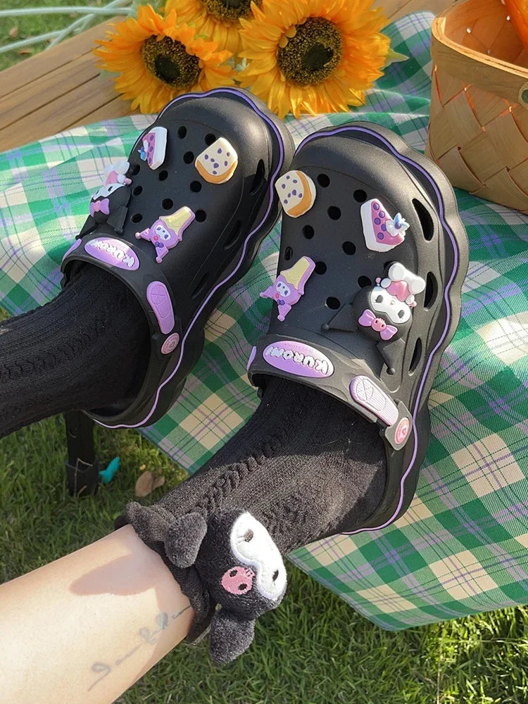 2023 Cute Hello Kitty Kuromi Clogs Summer Kawaii Fashion Sandals Y2K Flat Shoes Anime Sanrio Slipper Girls Birthday Gift