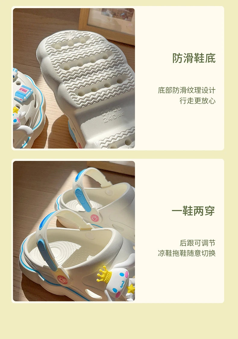 2023 Cute Hello Kitty Kuromi Clogs Summer Kawaii Fashion Sandals Y2K Flat Shoes Anime Sanrio Slipper Girls Birthday Gift