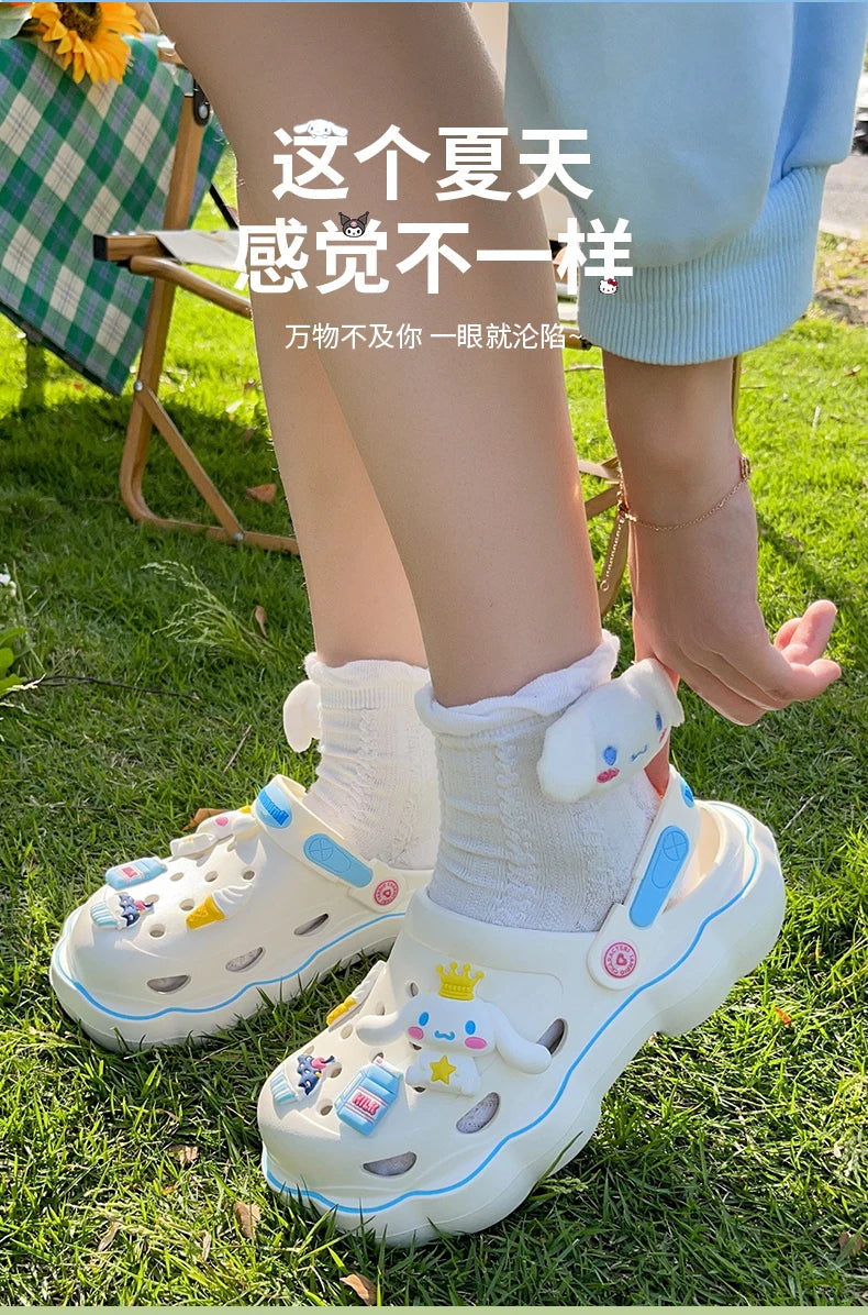 2023 Cute Hello Kitty Kuromi Clogs Summer Kawaii Fashion Sandals Y2K Flat Shoes Anime Sanrio Slipper Girls Birthday Gift