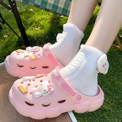 2023 Cute Hello Kitty Kuromi Clogs Summer Kawaii Fashion Sandals Y2K Flat Shoes Anime Sanrio Slipper Girls Birthday Gift