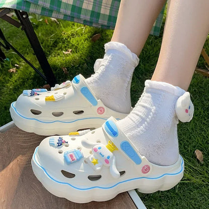 2023 Cute Hello Kitty Kuromi Clogs Summer Kawaii Fashion Sandals Y2K Flat Shoes Anime Sanrio Slipper Girls Birthday Gift