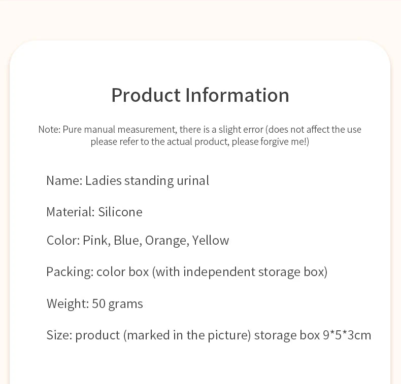 Ladies portable outdoor emergency standing urinal female silicone urinal