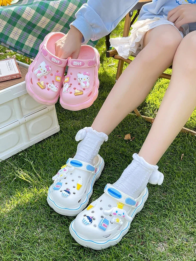 2023 Cute Hello Kitty Kuromi Clogs Summer Kawaii Fashion Sandals Y2K Flat Shoes Anime Sanrio Slipper Girls Birthday Gift