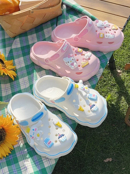 2023 Cute Hello Kitty Kuromi Clogs Summer Kawaii Fashion Sandals Y2K Flat Shoes Anime Sanrio Slipper Girls Birthday Gift