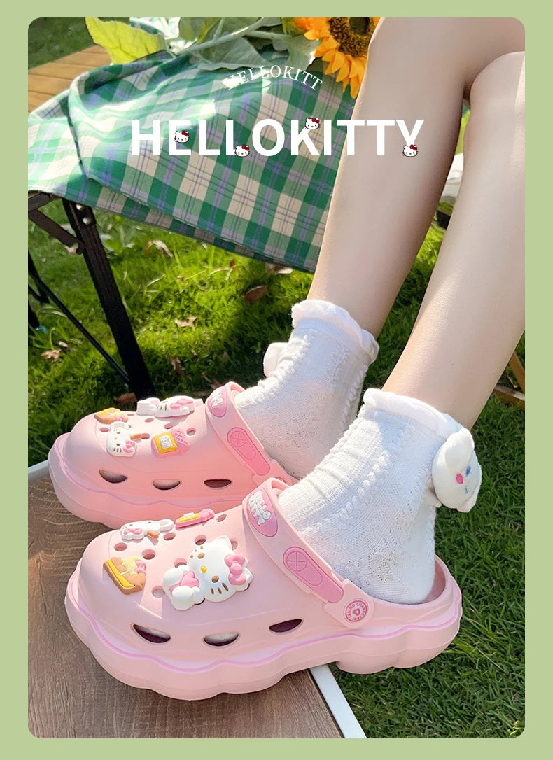 2023 Cute Hello Kitty Kuromi Clogs Summer Kawaii Fashion Sandals Y2K Flat Shoes Anime Sanrio Slipper Girls Birthday Gift