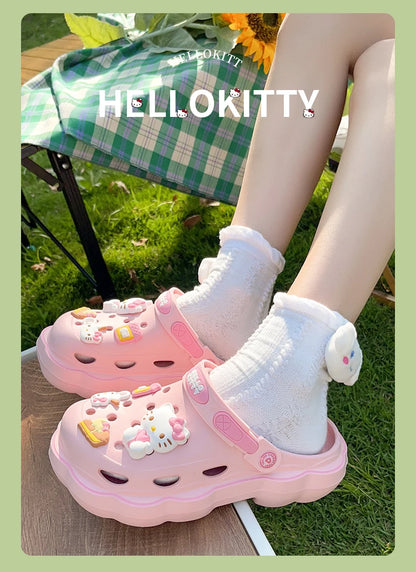 2023 Cute Hello Kitty Kuromi Clogs Summer Kawaii Fashion Sandals Y2K Flat Shoes Anime Sanrio Slipper Girls Birthday Gift