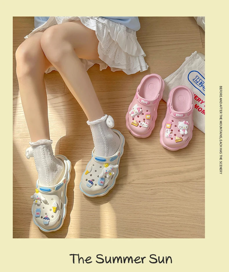 2023 Cute Hello Kitty Kuromi Clogs Summer Kawaii Fashion Sandals Y2K Flat Shoes Anime Sanrio Slipper Girls Birthday Gift