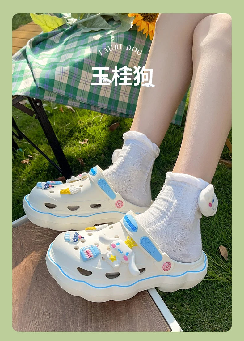 2023 Cute Hello Kitty Kuromi Clogs Summer Kawaii Fashion Sandals Y2K Flat Shoes Anime Sanrio Slipper Girls Birthday Gift