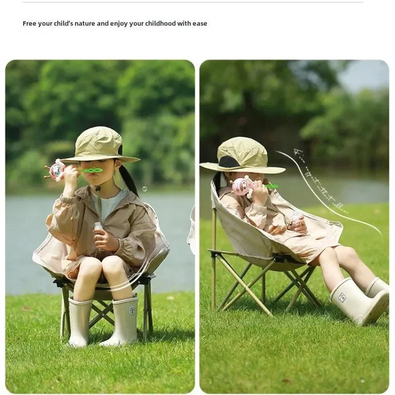 Mini Portable Folding Moon Chair Curved Recliner for Kids Outdoor Camping Beach Chair Pink Age 2-8 Years Compact